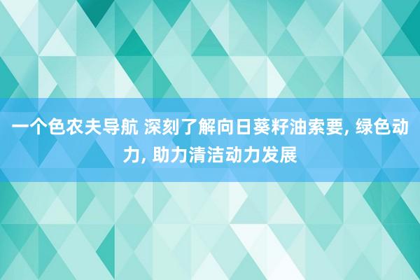 一个色农夫导航 深刻了解向日葵籽油索要， 绿色动力， 助力清洁动力发展